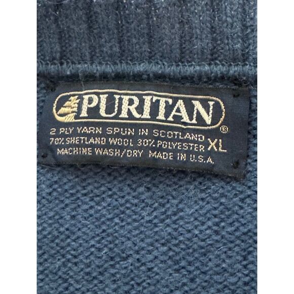 NWOT Puritan Shetland Wool V-neck sweater, blue, XL, made in USA. - Picture 3 of 6